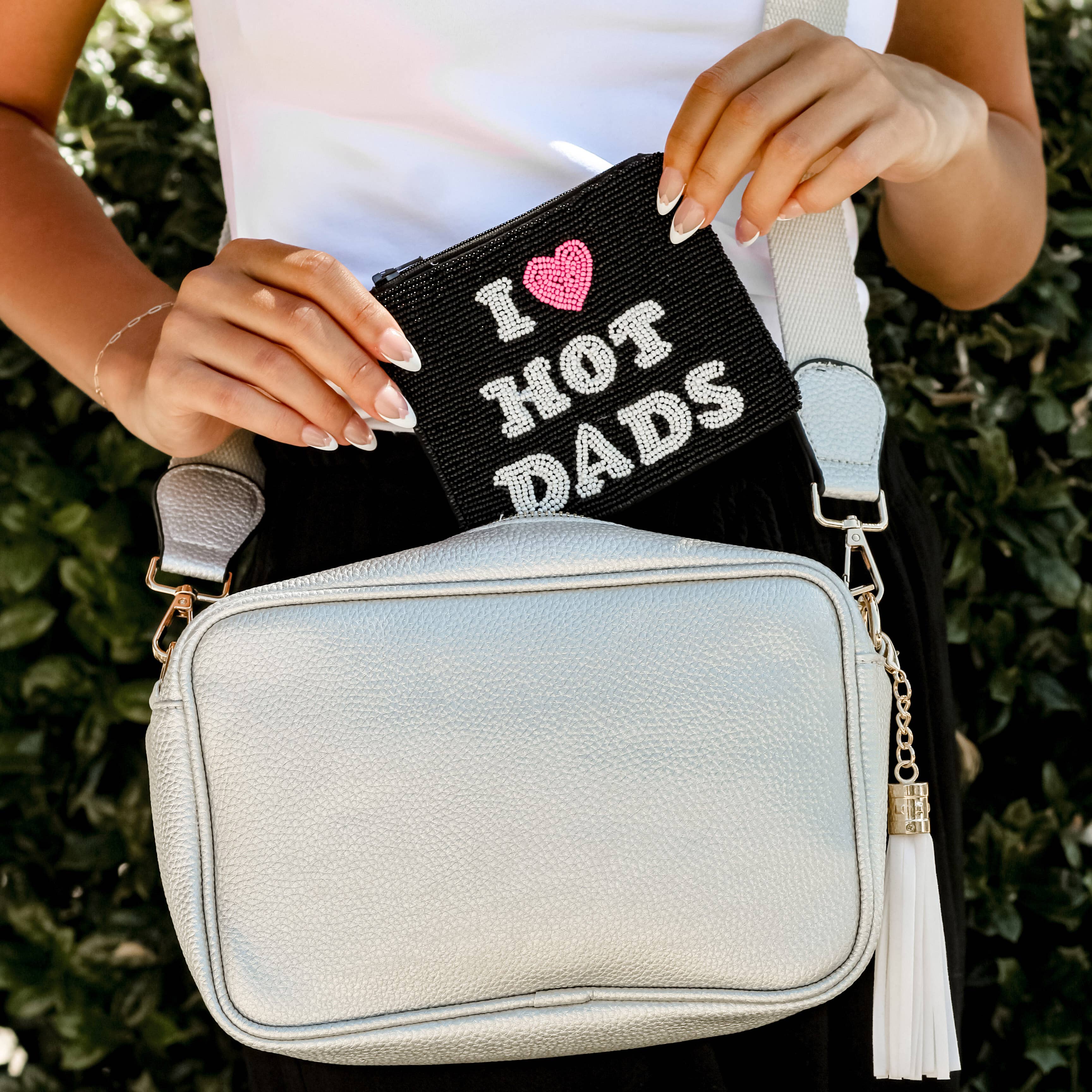 I Love Hot Dads Seed Bead Bag, Makeup Bag, Wallet