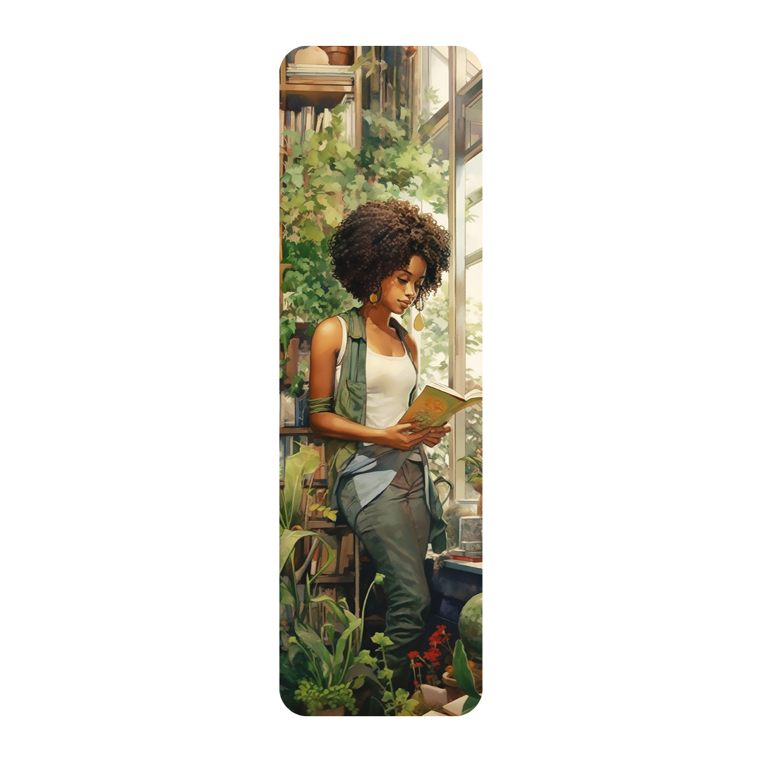 Woman Reading in Greenhouse Bookmark