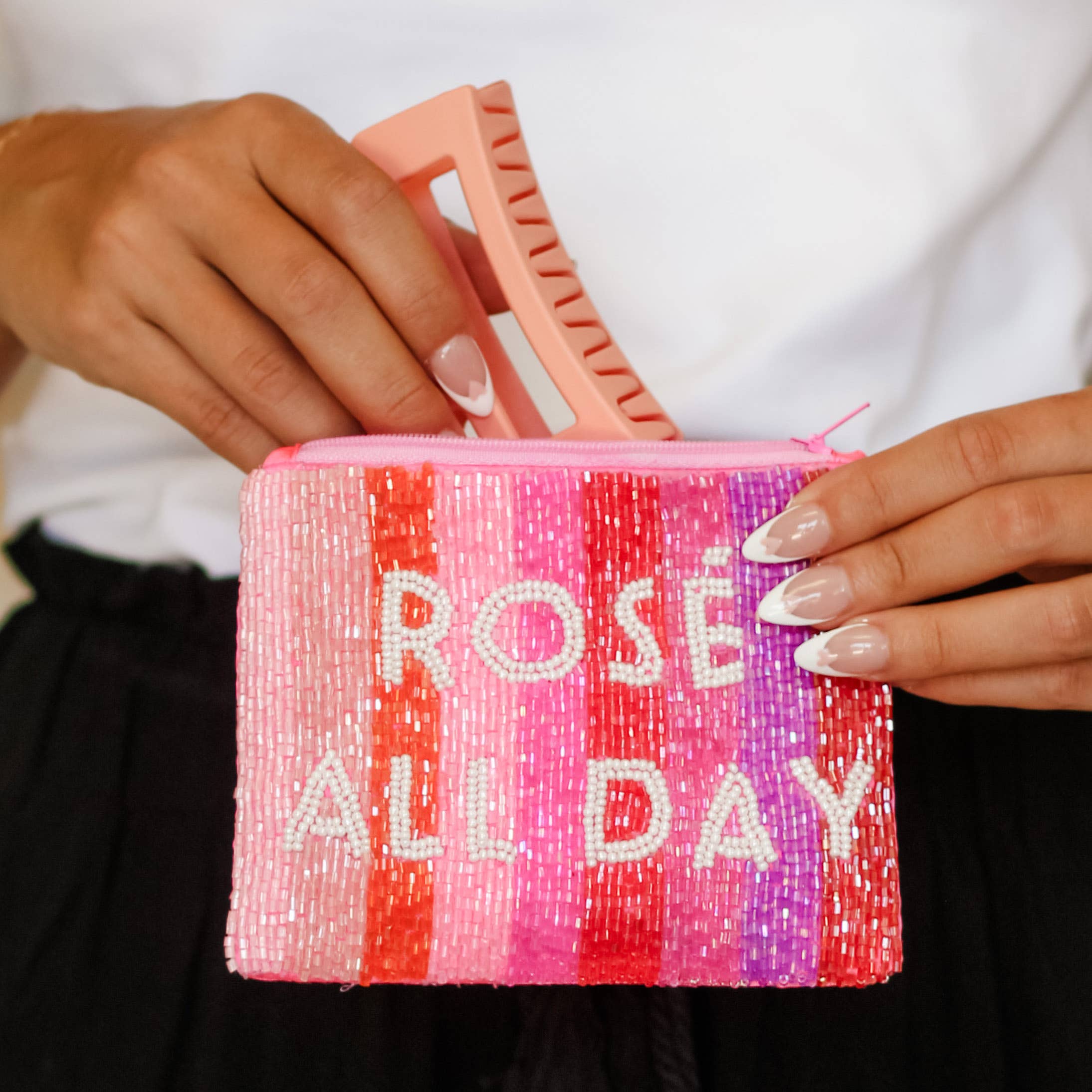 Rose All Day Seed Bead Bag, Makeup Bag, Wallet