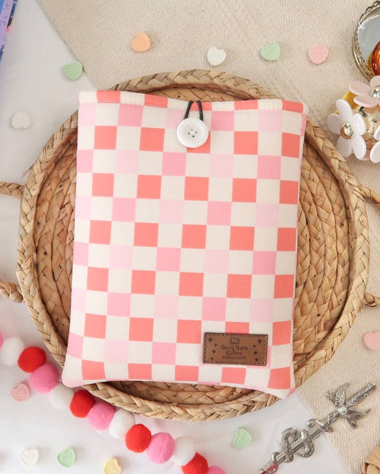 Pink Checkers Book Sleeve - With Pocket